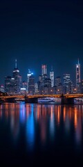 Fototapeta premium An 8K vertical wallpaper capturing the vibrant energy of a bustling city skyline at night, illuminated by dazzling lights and reflections 