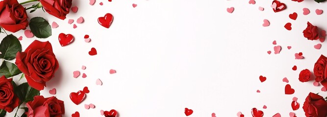 frame red rose petals background heart