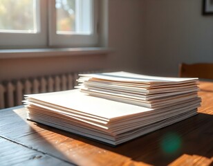 Stacks of blank white paper or cardboard sheets