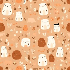 Cute Bear Seamless Pattern: A delightful, whimsical pattern featuring adorable bears, hearts, and floral elements, perfect for adding a touch of cuteness to your designs.  