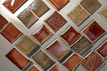 Fototapeta premium Ceramic tiles, expertly crafted in uniform rectangular shapes with precise edges, boasting a glossy finish that hints at subtle reflections,generative ai