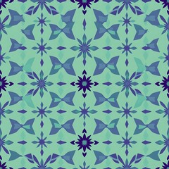 Fototapeta premium Seamless Teal Floral Pattern: This intricate design features a captivating blend of teal and purple hues, creating a mesmerizing floral pattern perfect for backgrounds, textiles.