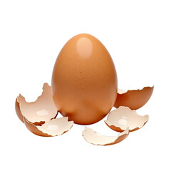 Opened brown eggshells on black background