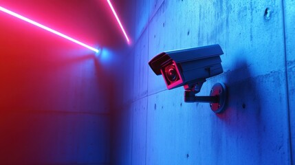 Security Camera in Neon Lights