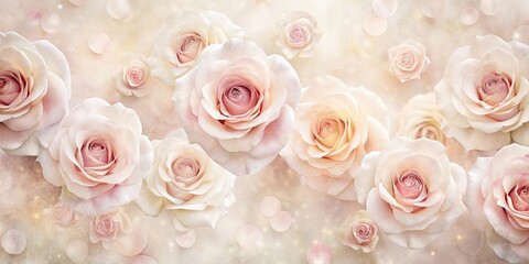 Fototapeta premium Elegant Pastel Roses A Dreamy Floral Background Featuring Soft Pink and Cream Blooms with Glimmering Petals