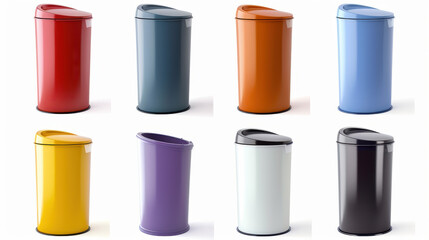 set of colorful garbage bins