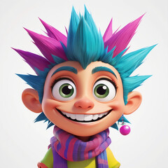 A cartoon character with colorful hair