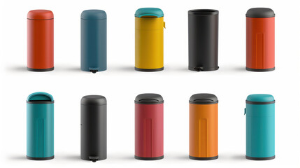 set of colorful garbage bins