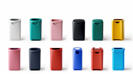 set of colorful garbage bins