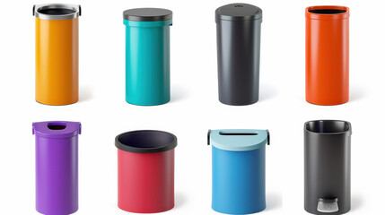 set of colorful garbage bins