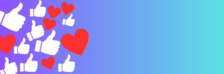 Social networks blue horizontal background with like icons