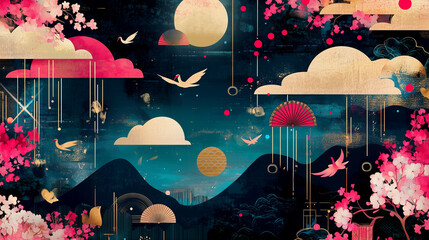 Obraz premium 成人式の祝福と伝統色 | 和風グラフィック