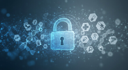 Digital Healthcare Security Data Privacy Medical Records Protection Cybersecurity Lock Icon Medical