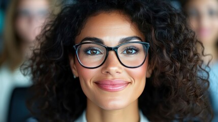 Obraz premium Confident Young Businesswoman with Glasses Smiling