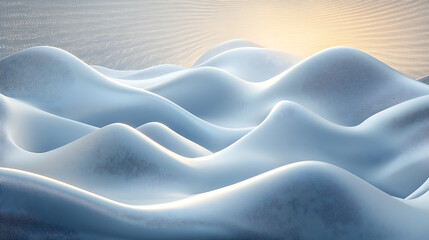 Snowy Peaks at Dawn: A serene landscape of snow-covered hills bathed in the soft glow of sunrise, evoking a sense of peace and tranquility.