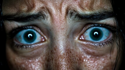 Close-up of Wide-Eyed Person Showing Fear, Anxiety, or Terror