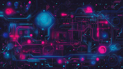 Obraz premium Cybernetic Symphony: Neon Hues in Digital Circuitry 