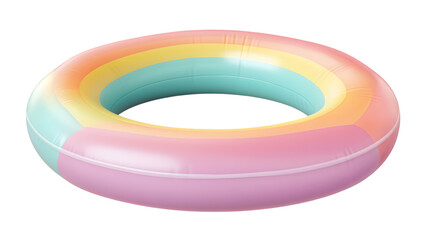 Pastel rainbow inflatable pool float featuring a vibrant and playful design, perfect for water activities. Isolated on transparent background