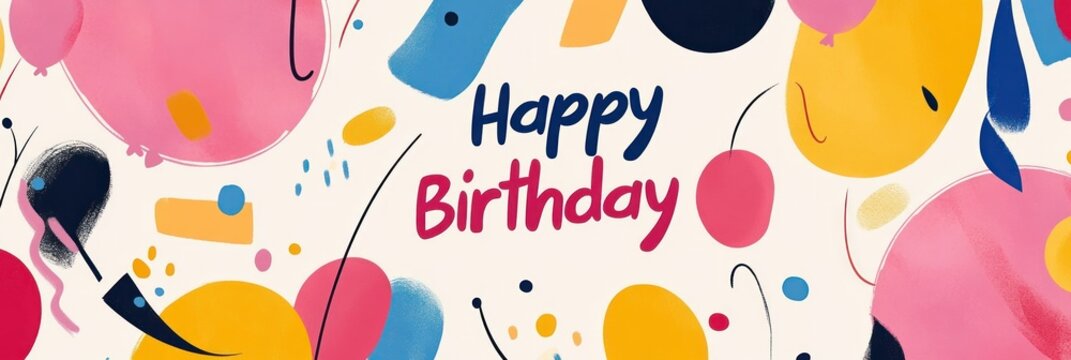 Abstract Happy Birthday Celebration Design Featuring Colorful Shapes - Powered by Adobe