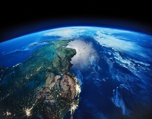 Fototapeta premium Generated image A breathtaking satellite view of Earth showcasing the diverse continents and vast blue ocean