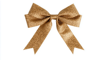 Decorative golden bow with long ribbon isolated on white background. Holiday decoration