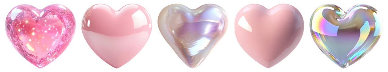 PNG Glossy pastel heart designs, element set on transparent background