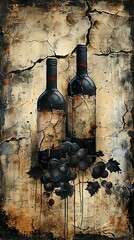 Wine bottles and grapes rustic background artwork artistic environment close-up view vintage concept