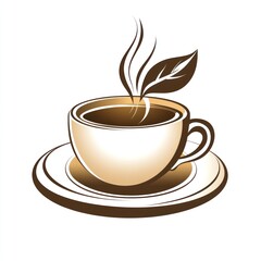 Obraz premium A steaming cup of tea on a saucer with a leaf