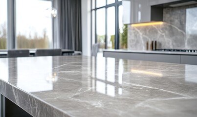 Sleek grey marble kitchen countertop.