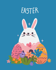 Happy Easter Day greeting card with hand drawn cute vector illustrations.