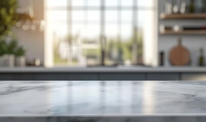 Bright kitchen countertop with blurred background.