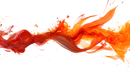 Abstract fiery red and orange brushstrokes creating bold and dynamic artistic patterns. Isolated on white background