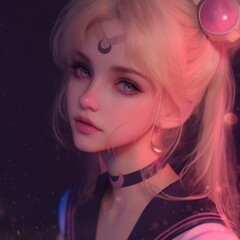 Elegant Anime Girl with Moon Crescent Accessory