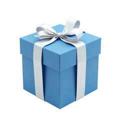 A blue gift box with a white ribbon