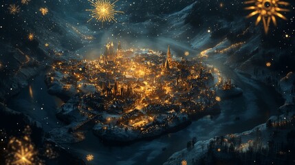 Enchanting Winter Town Lightscape Festive Night