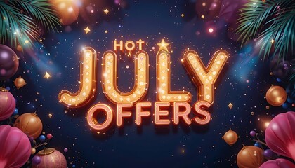 Hot July Offers! - 3D Text with amazing Background