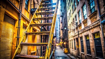 Fototapeta premium Vintage Metal Fire Escape with Yellow Ladder - Exterior Building Detail Stock Photo