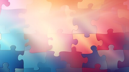A vector of interconnected puzzle pieces on a soft background, hard light, empty space on the left side for text,generative ai illustration
