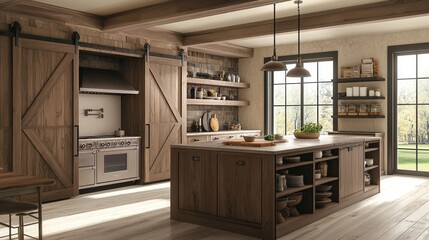 Modern rustic kitchen design spacious home interior photography natural light cozy atmosphere