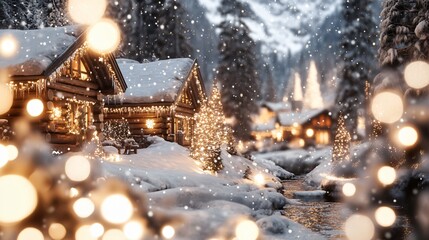 New year celebration in a snowy village winter wonderland festive atmosphere cozy homes scenic view