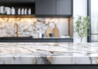 Marble countertop in modern kitchen.