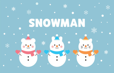 An illustration with a winter concept, showing snow, a snowman, and the words 