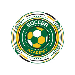 Soccer Academy vector sport round badge in green color.