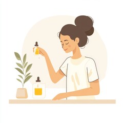 Woman Carefully Pouring Essential Oil into Bottle