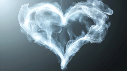 Realistic steam effect. Heart shaped smoke. Air wind fog, hot swirl of cigarette smoking. Isolated transparent vapor vector illustration