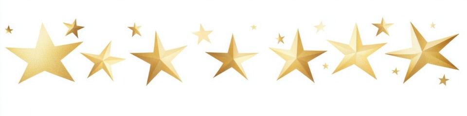 Obraz premium Elegant golden stars in various sizes arranged as a decorative border on a white background, ideal for festive themes and celebrations.