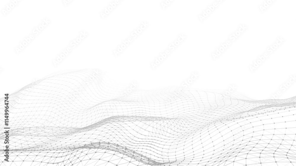 Poster futuristic technology wave. digital cyberspace. abstract vector wave with moving particles. big data