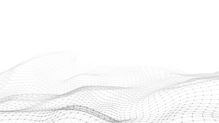Futuristic technology wave. Digital cyberspace. Abstract vector wave with moving particles. Big data analytics.