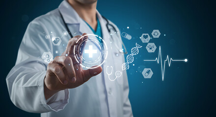 Doctor using futuristic medical technology interface healthcare innovation