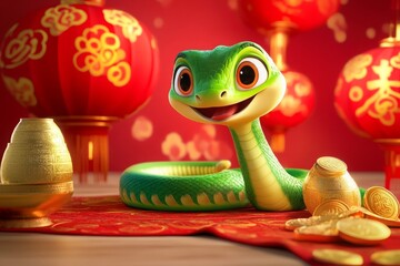 A cartoon snake with Chinese new year theme.